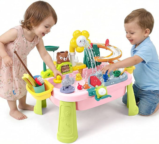 Water Table for Toddlers 1-3 with Pump: Summer Sensory Play Sink, Kitchen Fishing Playset with Running Water, Indoor Outdoor Montessori Water Toy Gift for Kids, BPA-Free, Non-Toxic