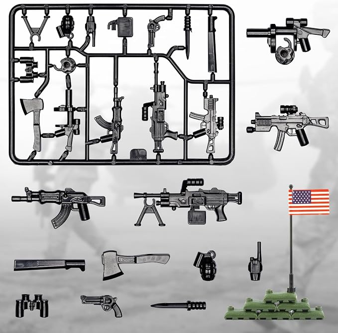 54 Pcs Military U.S. Weapons Pack - U.S.-Vietnam War Toy Set - Compatible with Major Brands, 3 Years and Up