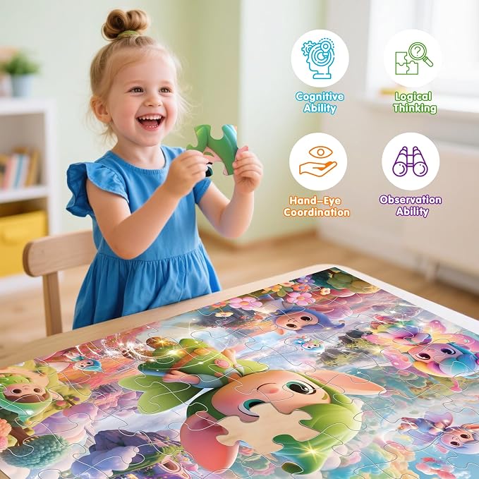 IFLOVE Fairy Floor Puzzle for Kids — 48 Piece Jumbo Jigsaw Puzzle, Magical Fairy Tale Puzzle with Flowers Butterflies, Educational Toy Birthday for Girls Boys Ages 3-8