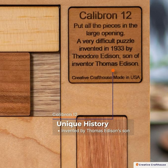 Creative Crafthouse Calibron 12 Impossible Wood Packing Puzzle, Made in USA | Theodore Edison's 1933 design, faithfully reproduced; fit twelve odd rectangles into one solid block, rated 11 out of 10