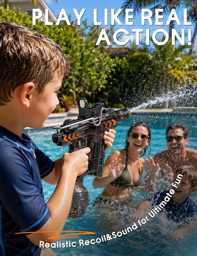 Electric Water Gun 2 Pack,CreatiMachi Automatic Water Gun SMG Black(2026) | Powerful,Long Range Splashy Aquatic Blaster with LED,ideal Gift for Kids Teens Age 4+,Adults,Summer Play Watergun Toys