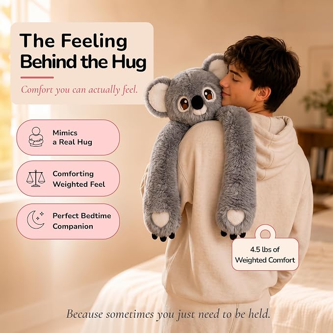 Huggle Healers Weighted Stuffed Animals for Adults, Teens and Kids - 36 Inch Long Plush Arms Grey Stuffed Animal for Hugs - 4.5lb Koala Plushies - Noa Koala