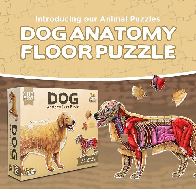 Dog Animal Anatomy Floor Puzzle | 100-Piece Double-Sided Jigsaw Puzzle | Large Floor Puzzle for Kids Ages 4–8, 3–5, 8–10 | Fun and Educational STEM Toy for Kids, Toddlers, and Families