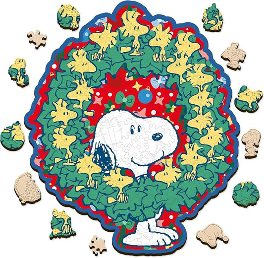 Peanuts Christmas Snoopy Puzzles for Adults – Wooden Puzzle, 200 Pieces Unique Shaped Woodstock Jigsaw Puzzles, 5MM Thick, Officially Licensed Merchandise – Merry Moments Together, 11.1" x 13.1"