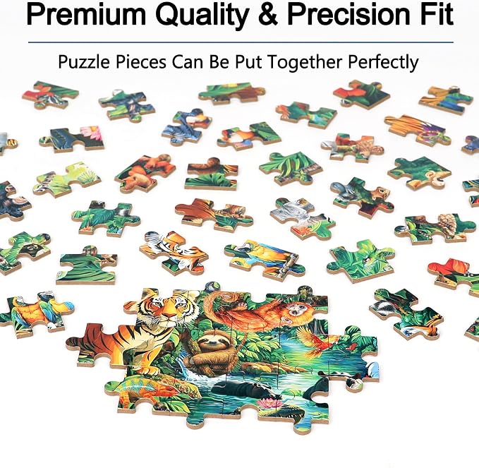 LELEMON Puzzles for Kids Ages 4-6, Jungle Puzzle 60 Piece Puzzles for Kids in a Metal Box, Educational Kids Puzzles Jigsaw Puzzles Childrens Puzzle Games Puzzle Toys for Girls and Boys