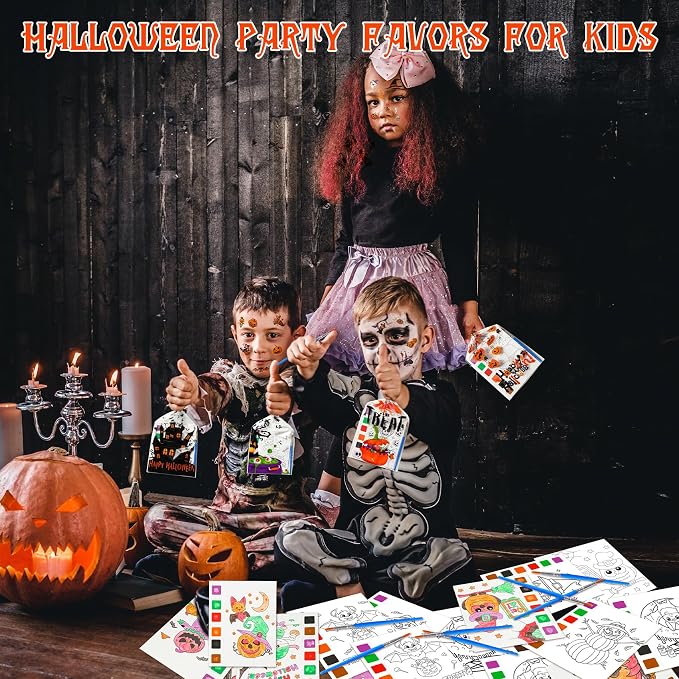 Halloween Party Favors for Kids, 120Pcs Water Coloring Books & 320Pcs Temporary Tattoos Bulk for Goodie Bags Stuffers Classroom Prizes Halloween Trick or Treat Crafts for Kids Party Supplies