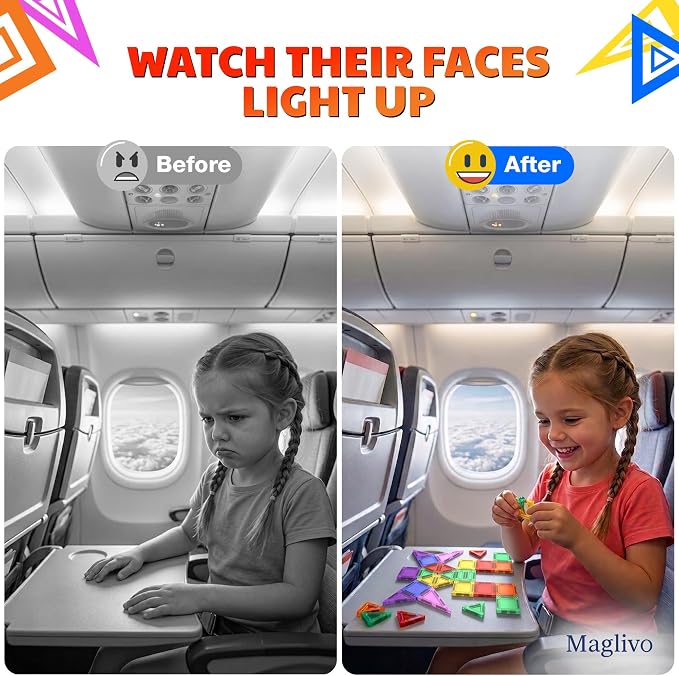 Mini Magnetic Tiles Travel Set 40 Pcs, Our is W/1 Bigger Tile, Mini Magnetic Tiles with Case for Kids- Travel Magnetiles-Magnet Tiles Travel Set