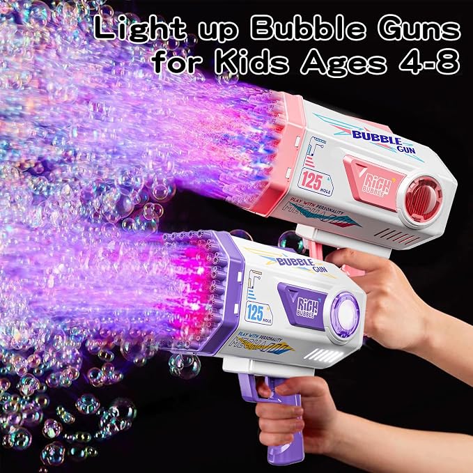 Deserthome Bubble Gun, 125 Holes Bubble Machine Gun, Bubble Blaster Gun for Kids, Rechargeable Bubble Gun with Bubble Solution, Easter Toy Party Favors Bubble Maker for Wedding Birthday (Purple)