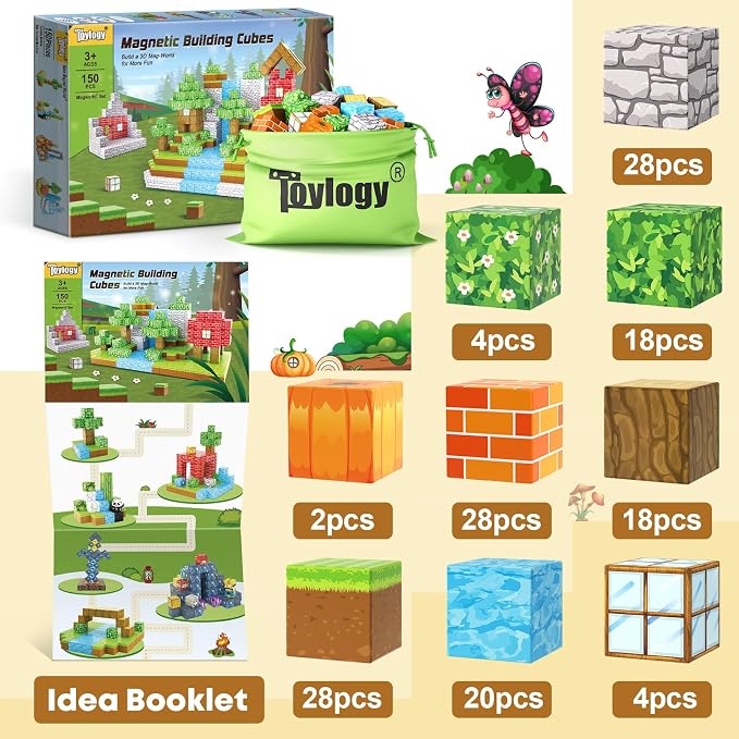 150PCS Magnetic Blocks-Build Mine Magnet World Pumpkin Edition Kids Building Outdoor Toys for 3 4 5 6 7 Years Old Boys Girls, Magnetic STEM Toddler Construction Toys for Halloween Birthday Gifts
