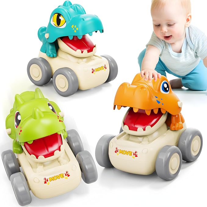 MOONTOY Baby Car Dinosaur Toys for 3 4 5 6 7 8 Year Old Boy Press and Go Cars for Toddlers 3+, Push Go Dino Cars Toddler Toys Baby Toys Easter Basket Stuffers 1st Birthday Gifts