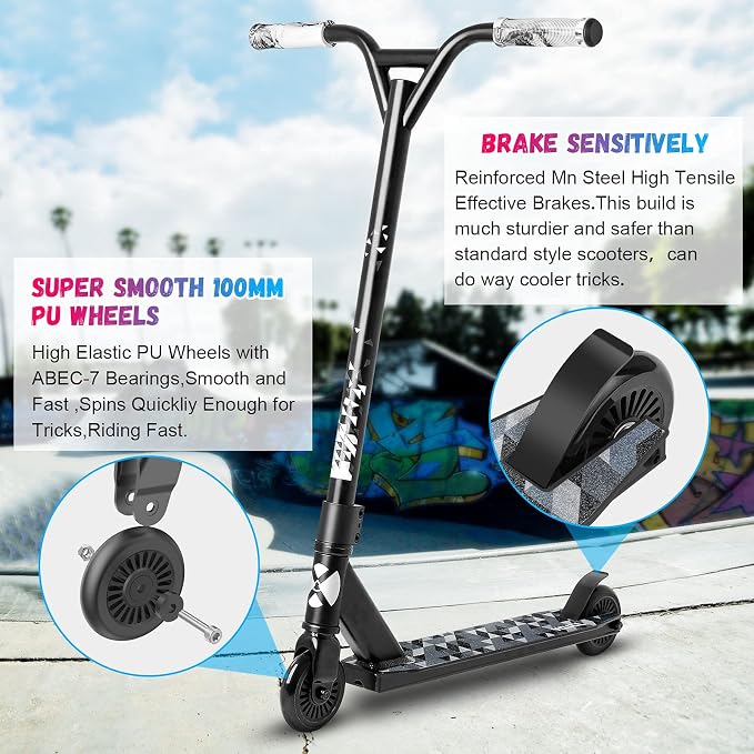 VOKUL Complete Pro Scooter for Kids Boys Girls Teens Up 6 Years - Freestyle Tricks Pro Stunt Scooter - High Performance Gift for Skatepark Street Tricks
