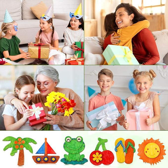Worgree Summer Crafts for Kids, 36 Pcs DIY Wooden Magnets Art Craft Supplies Painting Kit for Boys Girls Ages 4-8 8-12 Birthday Party Gifts Summer Activities School Classroom Prizes