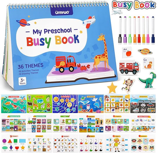 URMYWO Montessori Preschool Busy Book for Toddlers Ages 3-5, Preschool Learning Activities with Tracing, Matching & Coloring, Travel Activity Learning Book for Car Rides and Quiet Time