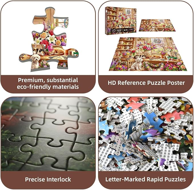 Cozy Floral Retreat Puzzles for Adults 1000 Pieces,Challenging Jigsaw Puzzles for Adults,Difficult Impossible Puzzle for Family Game Night,Puzzle with Letters on Back,Recycled Paper Jigsaw Puzzle