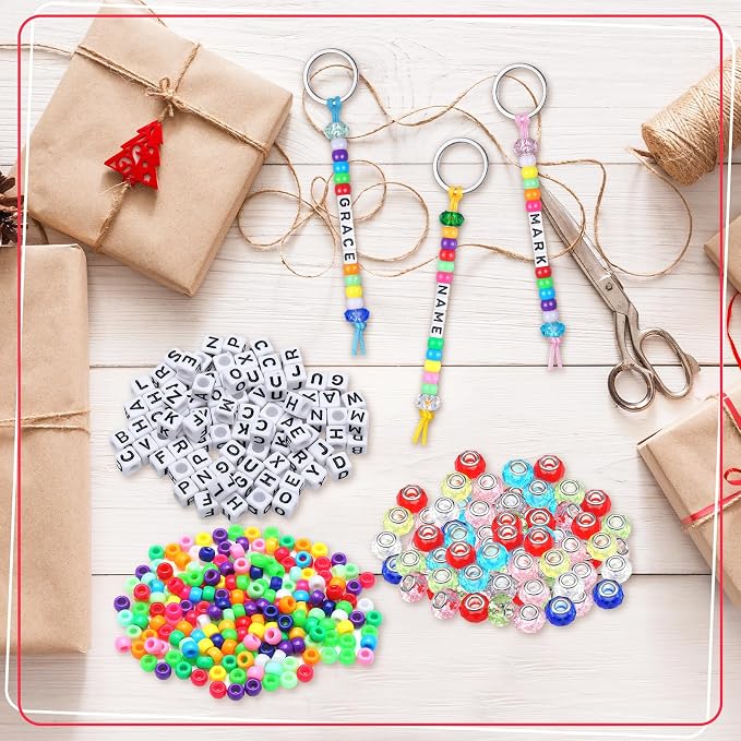 Landical 564 Pcs DIY Bead Keychain Kit Key Chain Making Craft Adjustable Letter Beads String Mama Gift Alphabet Bead Jewelry Key Ring Backpack Accessories for Party Favor(Classic,Candy Color)