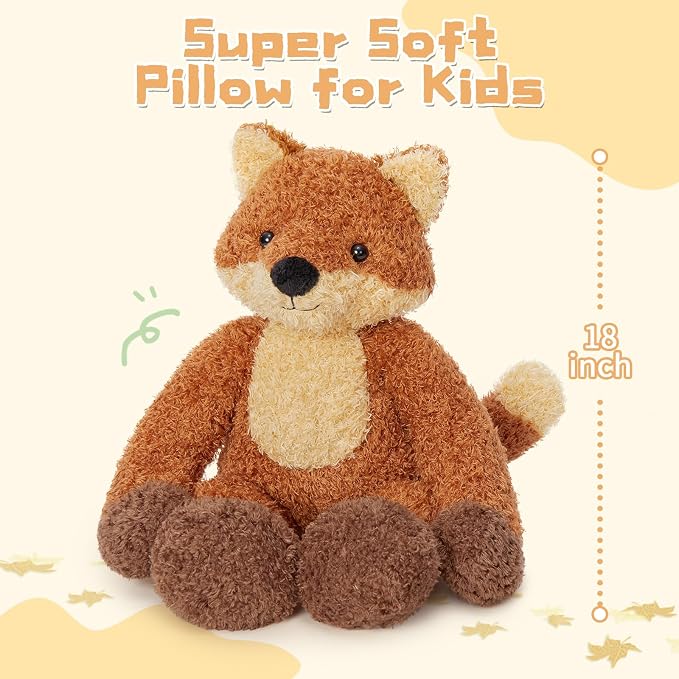 MorisMos 17.7 Inch Fox Stuffed Animal, Brown Floppy Fox Plush Toy with Extra Long Arms, Soft Stuffed Fox Plushie for Kids Adults, Cute Woodland Animal Room Decor, Christmas Birthday Gift for Kids