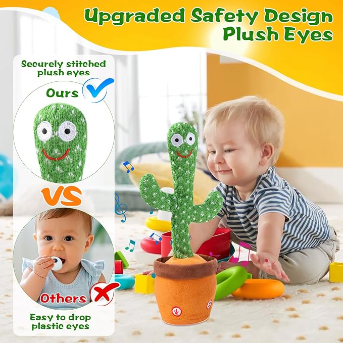 LUKETURE Dancing Talking Cactus Toy for Babies & Toddlers - 120 English Songs, Singing Mimicking, Recording Repeating, Educational Sensory Music Toy