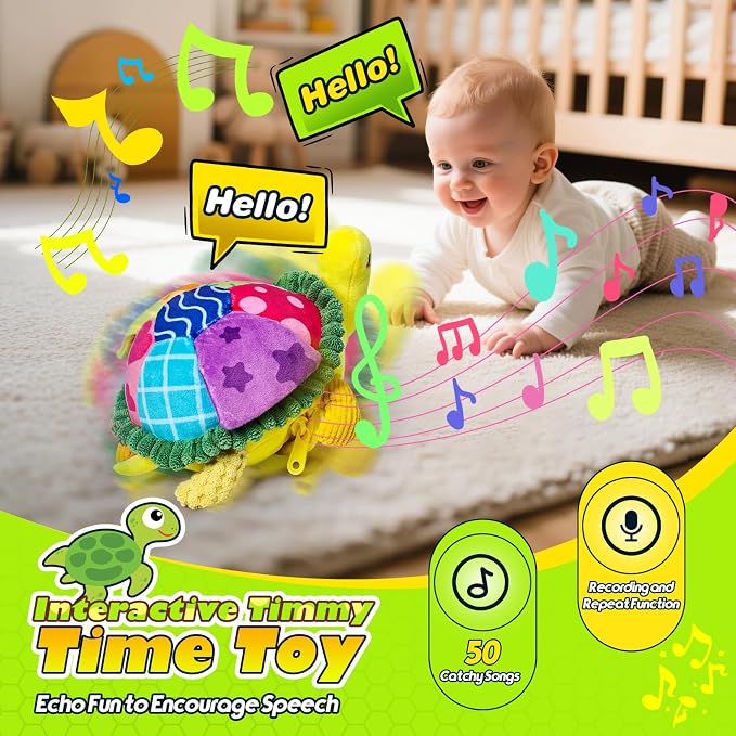 Esjay Baby Toys 6-12 18 Months, Crawling Musical Turtle Plush Tummy Time Toy, Dancing Bouncing Recording Walking Sensory Toys for 6 Month+ Old Infants, Gifts for 1 2 3 Year Old Boys Girls Toddlers
