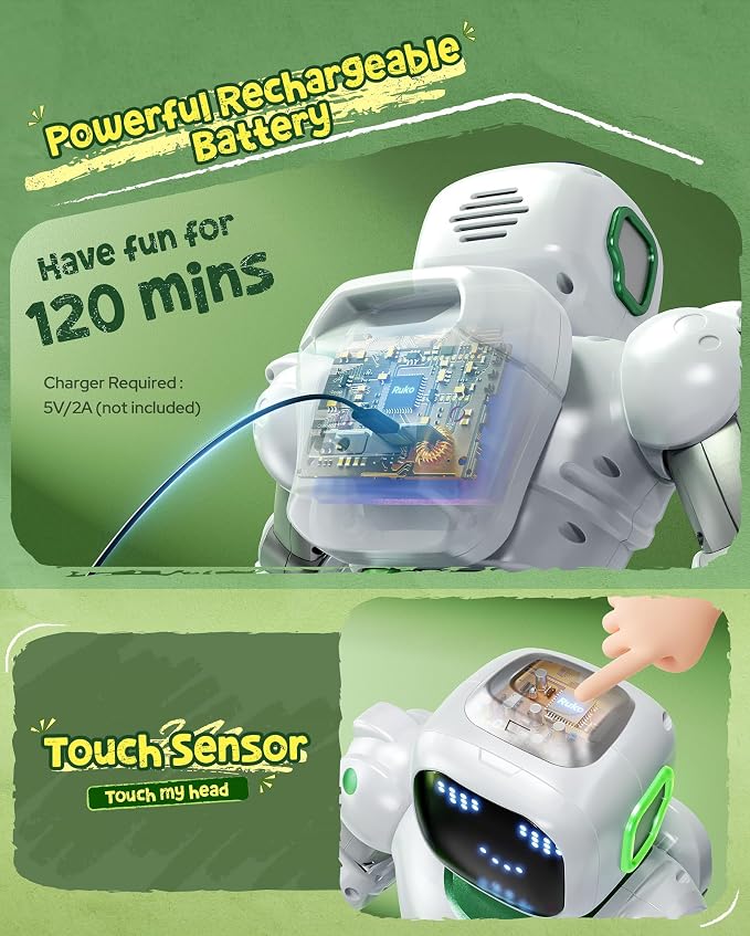 Ruko 1088 Large Robot Toys for Kids, STEM Programmable Remote Control Robot, Electronics Educational Birthday Gifts for Boys & Girls 4 5 6 7 8 9 Year Old, Green