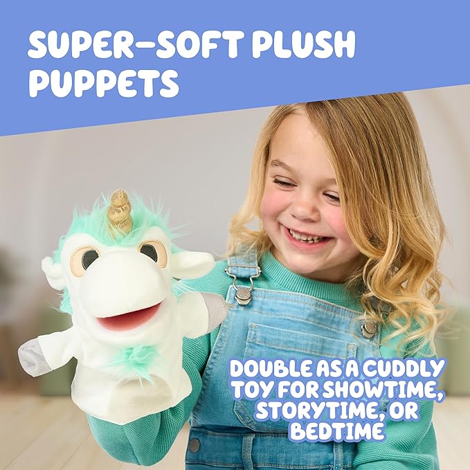 Bluey Unicorse & Bob Bilby Hand Puppets Plush 2-Pack – 8-9” Soft Deluxe Fabric, Embroidered Details, Perfect for Toddler Hands, Imaginative Play, Official Bluey Toys, Amazon Exclusive