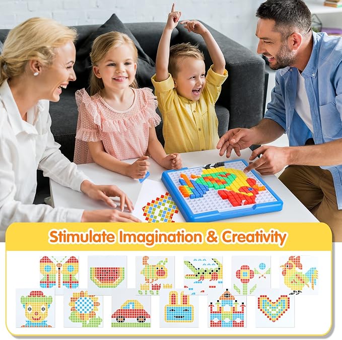 ZOZOPLAY Kids Mosaic Puzzle,490Pcs Building Blocks,Educational Kit with 6 Assembly Drawing,STEM Toys for 3+ Year Old(Small Cube)