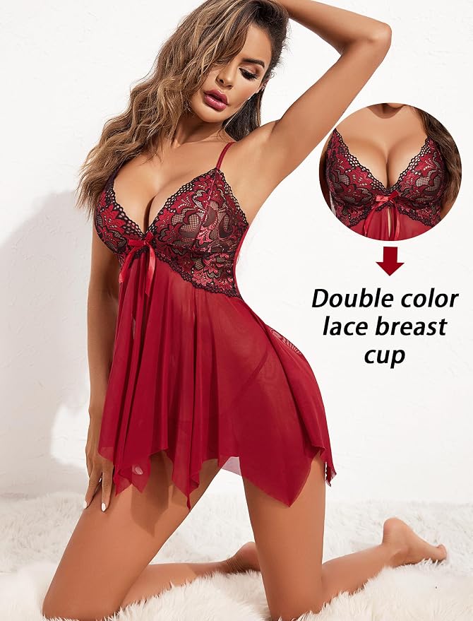 Avidlove Lingerie for Women Lace Babydoll Sleepwear Boudoir Outfits Plus Size Langeray XS-5XL