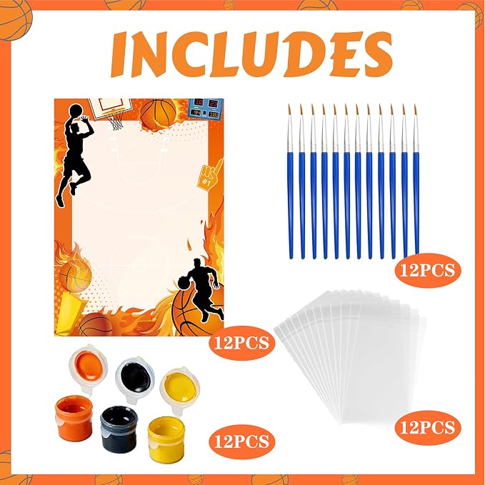 12PCS Basketball Party Favors- DIY Basketball Wood Painting Kits with Art Supplies – Fun Thank You Gifts, Birthday party& Goodie Bag Stuffer