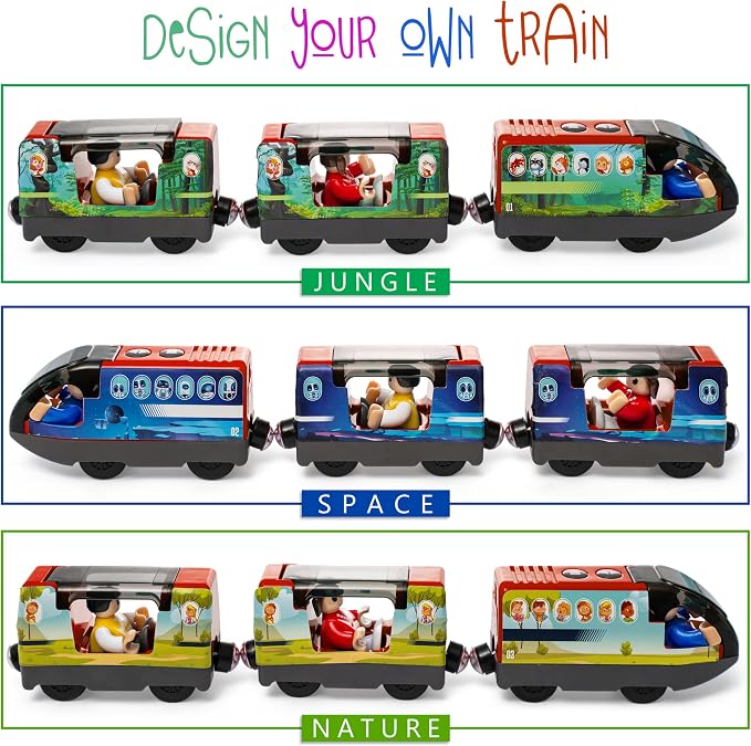 KipiPol Battery Operated Action Locomotive Toy Train Set for Wooden Tracks, (Magnetic)-Compatible with Thomas The Train Toys, Brio Tram Set for Toddlers 3-5 and up, Stocking Stuffers for Kids