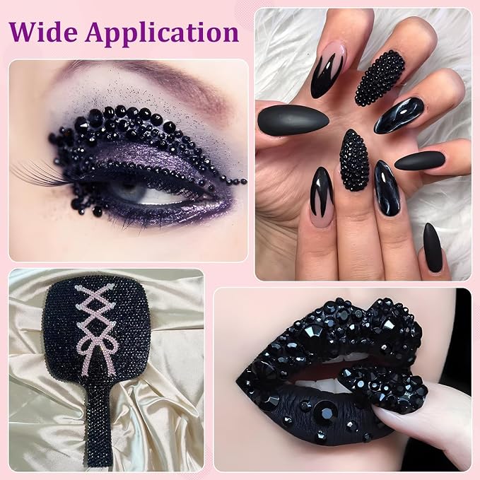 30000Pcs Resin Rhinestones for Bedazzling with Tweezers, Black Rhinestones for Crafting with 3Pcs 10ml B7000 Jewelry Glue for DIY Crafts Clothing Tumblers Shoes Fabric Nail Art