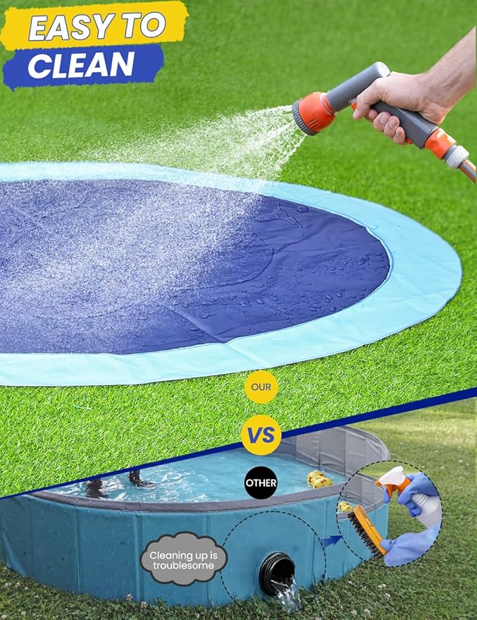 PETOCAT Splash Pad Non-Slip Dogs Cool Sprinkler Pool Extra Large Splash Pads for Kids Dog Baby Wading Pool Summer Outdoor Play Water Fun Toy Gift Easy to Use/Clean 75 inch