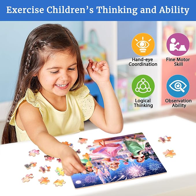 MZZOTOY Princess Puzzle for Kids Ages 4-8, 100 Pieces Jigsaw Puzzles for Kids Ages 3-5， Learning Educational Puzzles Toys Great Gift for Boys Girls in a Metal Box