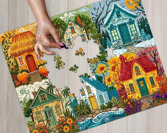 Springbok Seasons of Home 1000 Piece Jigsaw Puzzle for Adults – Colorful Seasonal Cottage Puzzle – Poster Now Included – Unique Cut Pieces – Made in USA