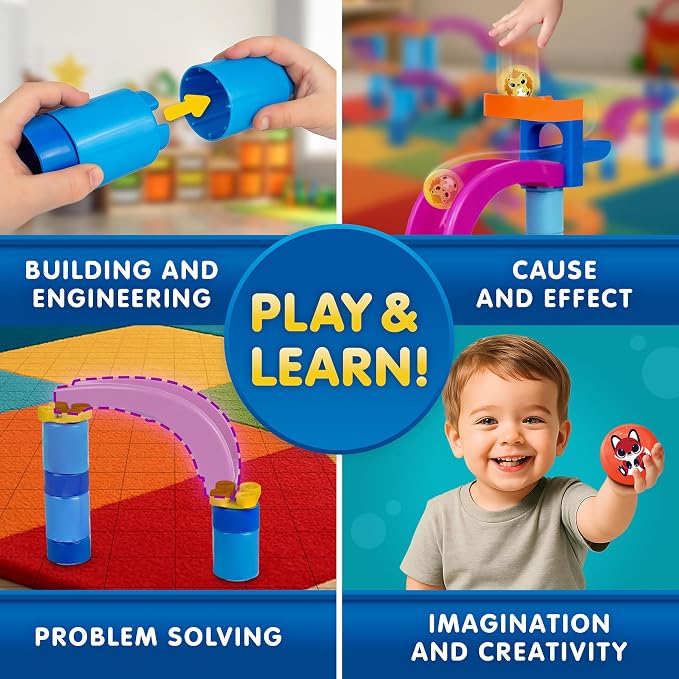 National Geographic Kids Junior Jumbo Marble Run – 35-Piece Ball Drop Toy with Kid-Safe Balls, Buildable Marble Run Maze for Toddlers & Preschoolers Ages 2+