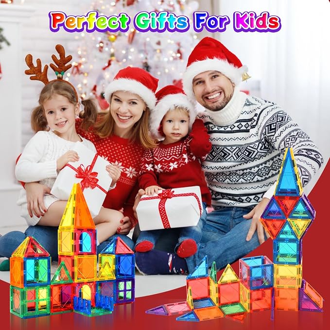 NVHH Magnetic Tiles for Kids Ages 3-5 4-8, Magnetic Building Blocks Toys for 3+ Year Old Boys Girls Toddlers,Colorful Preschool Educational STEM Learning Construction Stacking Christmas Birthday Gifts