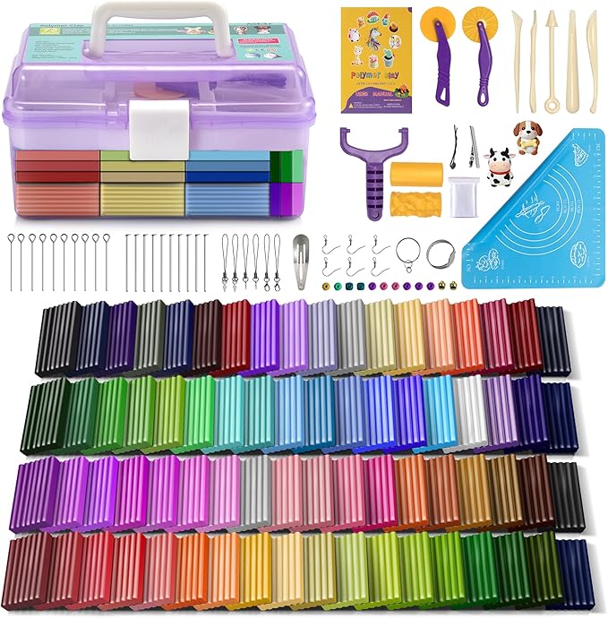 Aestd-ST Polymer Clay 72 Colors, Modeling Clay for Kids, Non-Sticky Easy to Shape Oven Bake with Sculpting Tools, Holiday Gift for Kids and Artists.