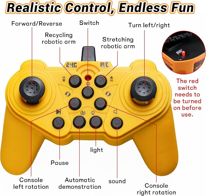 Remote Control Excavator Toy 12-Channel Mini RC Excavator with 2 Batteries & Metal Bucket Lights Sounds RC Digger Construction Vehicles Toys for Boys 3+ Years Old