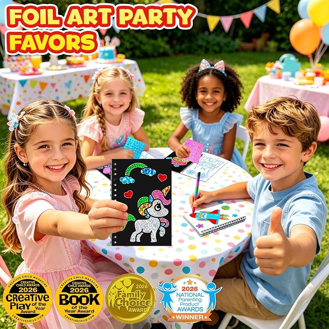 FUNNYB&G Foil Art Party Favors for Kids - 24 Pack Foil Art Crafts Kits Coloring Books, Goodie Bag Stuffers Party Favors for Kids 4-8 8-12, Bulk Birthday Classroom Prizes Girls Boys Gifts (Classic)