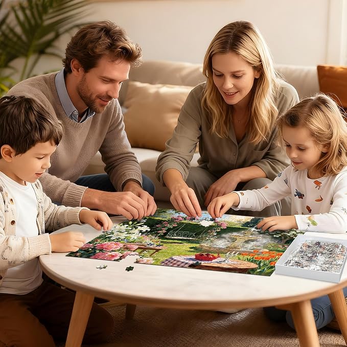 1000 Piece Puzzle for Adults, Oil Painting Garden Jigsaw Puzzles | with Letters on Back Puzzles for Adults, Summer Courtyard Puzzle Gifts for Wall Decor Women Men (27.56x19.7 Inch)