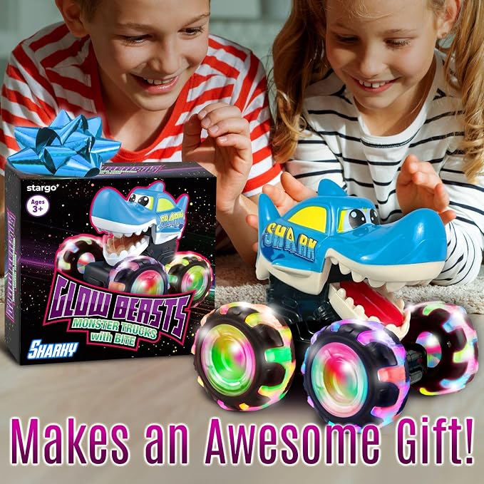 stargo - Shark Monster Truck Toy - Light Up Chomping Pull Back Truck - Press and Go Cars for Easter Basket Stuffers, Boy Birthday Gifts, Toys for Toddlers, Kids Ages 3-5 4-6 5-7 4-8