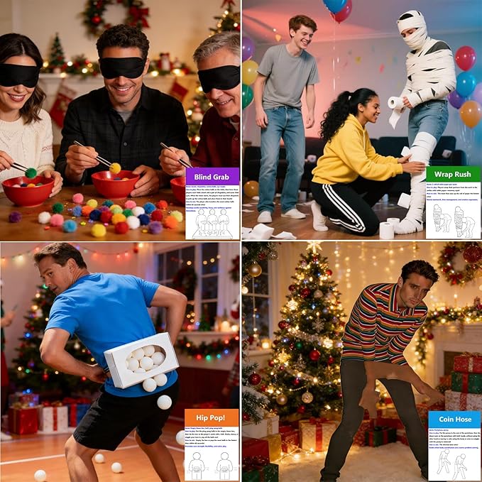 Minute Challenges Games for Birthday Party Christmas Family Game Night Gathering 24 Day Advent Calendar Games Classroom Team Building Games for 2-12 Players