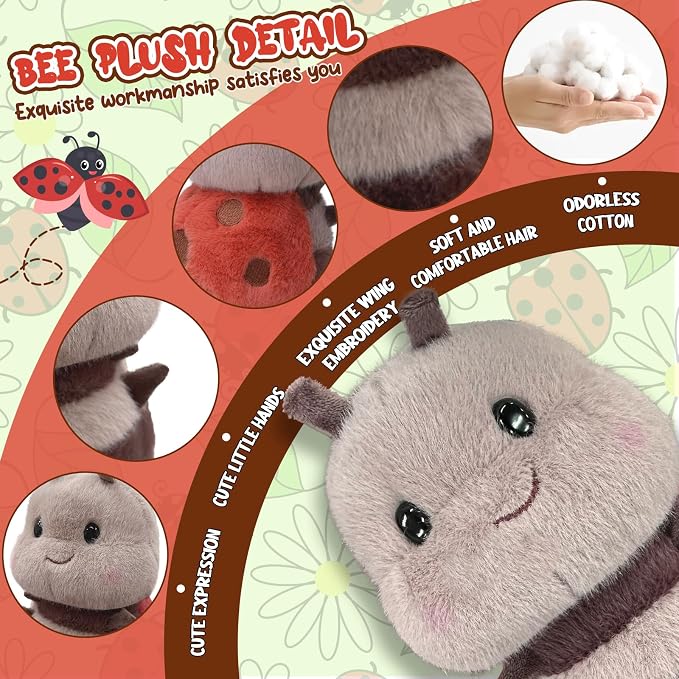 Chubby Smiling Ladybug Plush, Lucky Soft Seven-Spotted Ladybug Plush Toy, Cute Insect Stuffed Animal, The Best Gift for Child and Partners(8 inch)