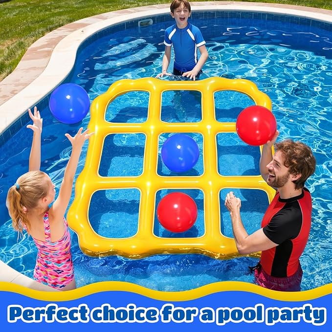 MGparty Pool Toys Games Set - Inflatable Tic Tac Toe Pool Toy with 10 Balls - Summer Outdoor Water Fun for Kids Adults Teens Family Swimming Pool Float Beach Backyard Party Game (2-10 Players)