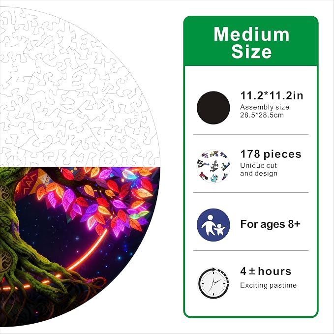 Hartmaze Tree of Life Wooden Puzzle, 178 Intricate Irregular Pieces, 11.2x11.2 Inch, Exquisite Wooden Gift Box – Symbolic Nature Art Jigsaw for Adults & Kids 8+