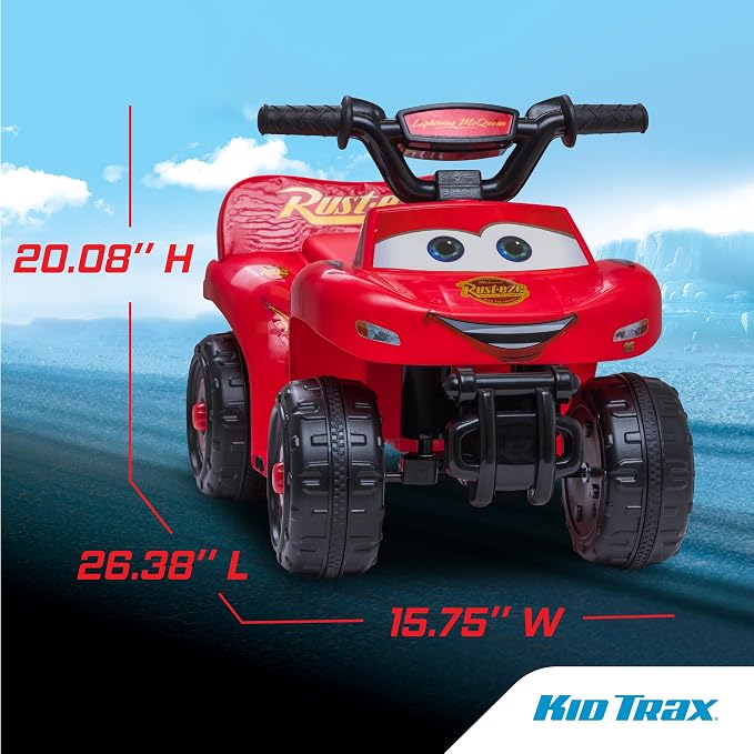 Kid Trax Toddler Disney Cars Quad Ride On Toy, Kids 1.5-3 Years Old, 6 Volt Battery and Charger Included, Max Weight 45 lbs, Lightning McQueen Red