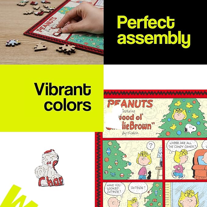 Peanuts Puzzles for Adults – Christmas Comic Charlie Brown Wooden Puzzles, 300 Pieces Snoopy Collection Jigsaw Puzzle, for Kids, 5MM Thick, Officially Licensed Merchandise, 15" x 10.5"