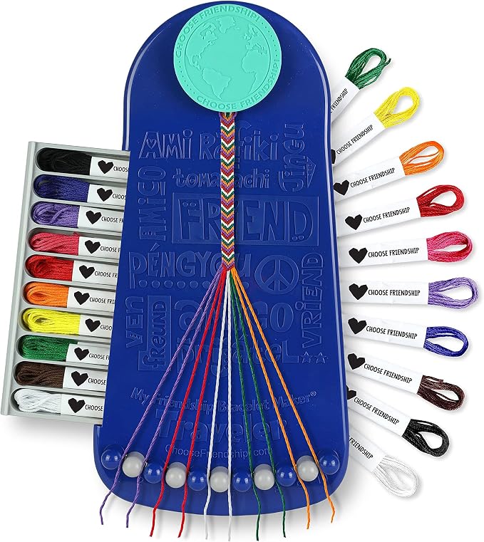 Choose Friendship Bracelet Making Kit – 20 Pre-Cut Threads, Portable Loom with Storage, Makes 8 Bracelets, Craft Gift for Kids Ages 8+, Dark Blue “Blueberry”