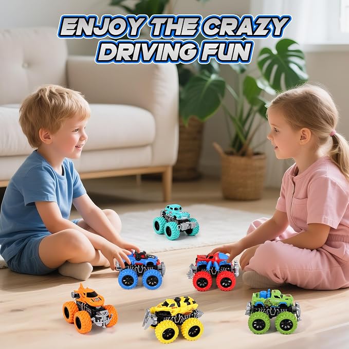 Monster Truck Toys for Kids, 6 Pack Friction Powered Push and Go Cars, Great Christmas Birthday Party Gifts for Boys Girls Age 3-5 4-7