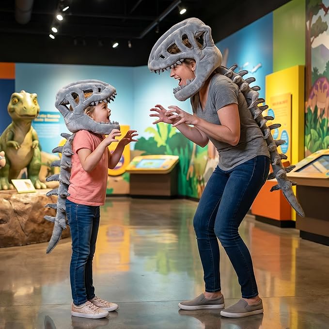 Dinosaur Skeleton Costume, Wearable Spinosaurus Skull Mask & Spine, Silly Dino Skeleton Halloween Costumes Outfit
