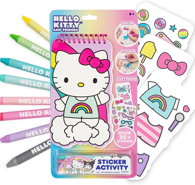 Hello Kitty and Friends 2-in-1 Coloring & Sticker Book, Includes 25+ Stickers, Crayons, Sanrio Sticker Book, 5 Year Old Girl Gift, Toddler Girl Toys, Hello Kitty Toys, Sanrio Stuff, Girl Toys Age 4-5