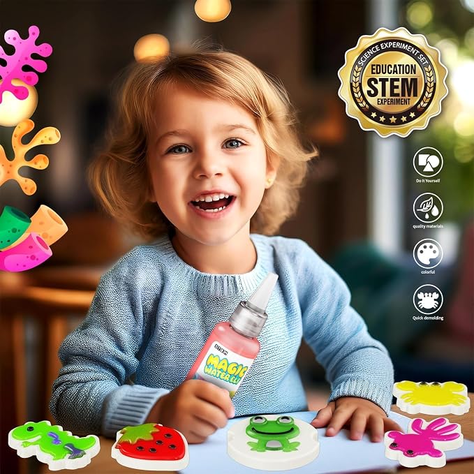 Magic Water Toy Elf Kit,Aqua Fairy Water Gel Kit 12 Magic Gels &12 Molds Make Your Own Water Pets,Toys for 4 5 6 7 Year Old Xmas Birthday Gifts Party Favors,DIY STEM Craft Kits Kids Toys Age 3+(Blue)